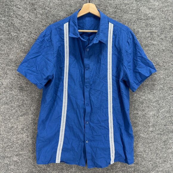 Unbranded Shirt Men L Large Blue Button Up Collared Short Sleeve Cotton Regular - Picture 1 of 6